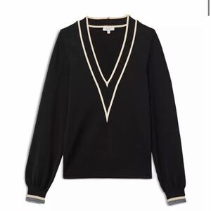 REIS V Elegant Black Knitted Sweater with Cream and Grey Accents